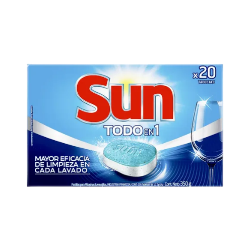 1006102 SUN TABLETAS PARA MAQUINA LAVAVAJILLA 3 EN 1 20 UNIDADES - Imagen 1