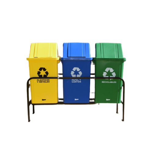 0606125 ESTACION DE RECICLADO DE 3 CESTOS PUSH 60Lts ROYCO - Imagen 1